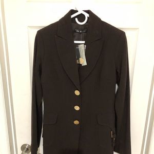 Cache brown coat gold buttons pockets gold buckles